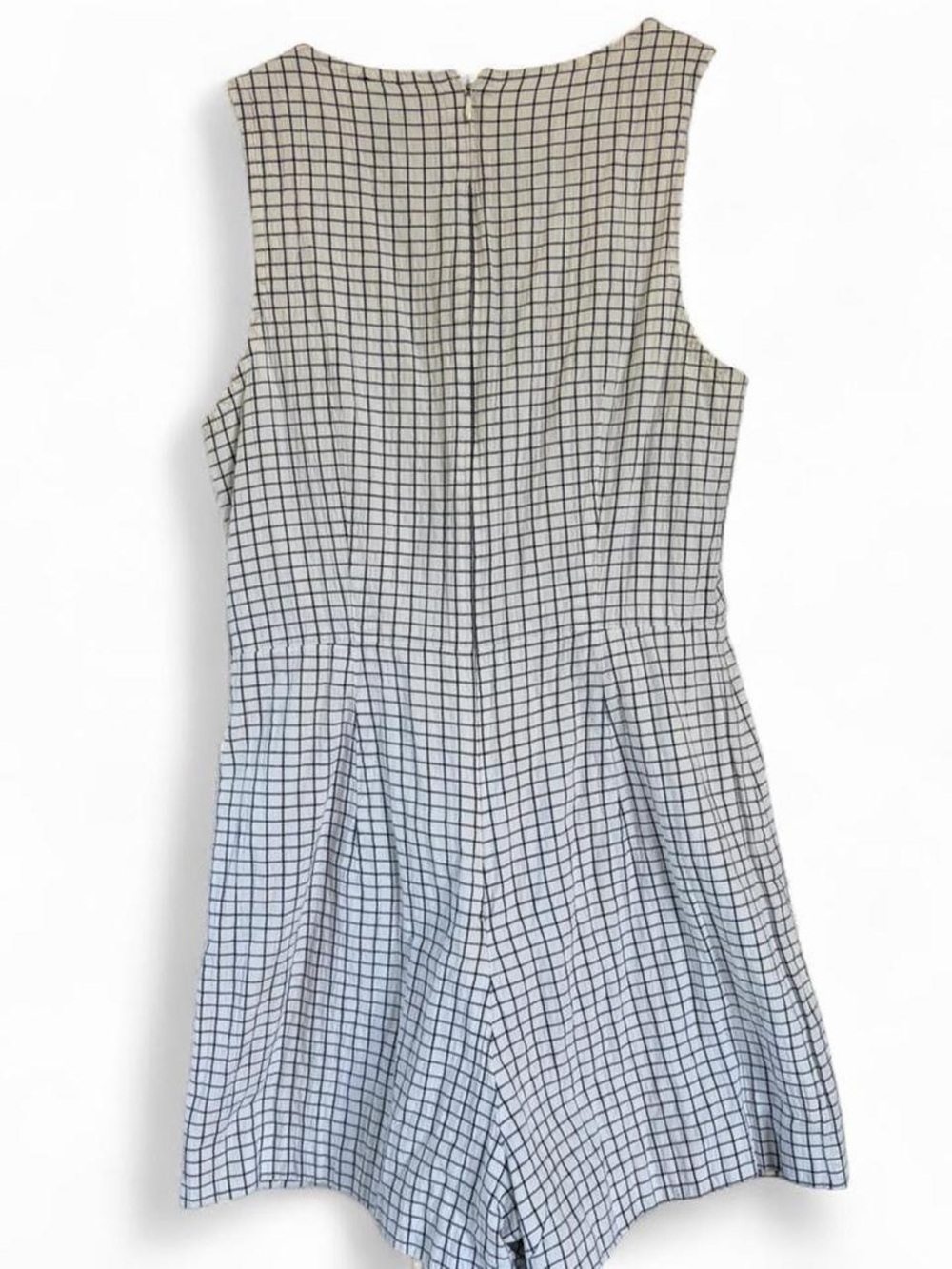Club Monaco White Cahdell Check Sleeveless V-neck Side Button Romper/Jumpsuit 2 - Picture 4 of 7